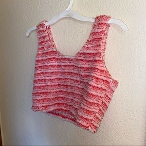 Red white striped fuzzy crop top